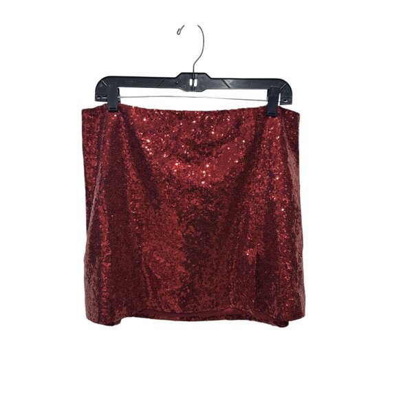 ASTR The Label Women Sparkling Red Sequin Mini Skirt LARGE - Picture 2 of 4